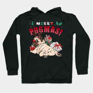 Merry Pugmas Cute Christmas Reindeer Pug With Gifts Hoodie